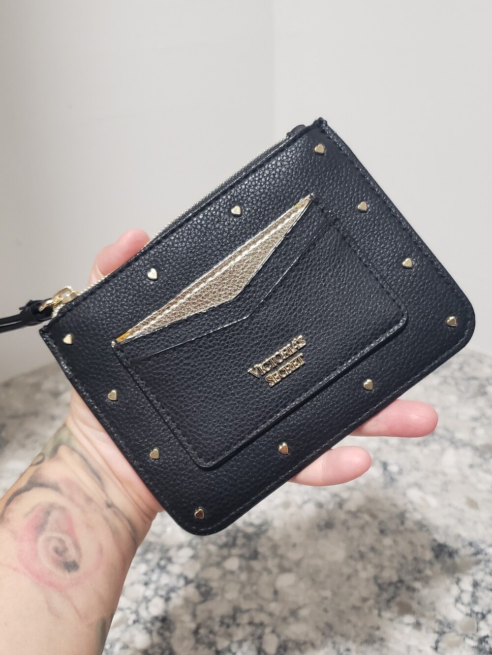 Victoria's Secret Heart Studded Black Card Case Wallet Key Charm - Picture 8 of 9